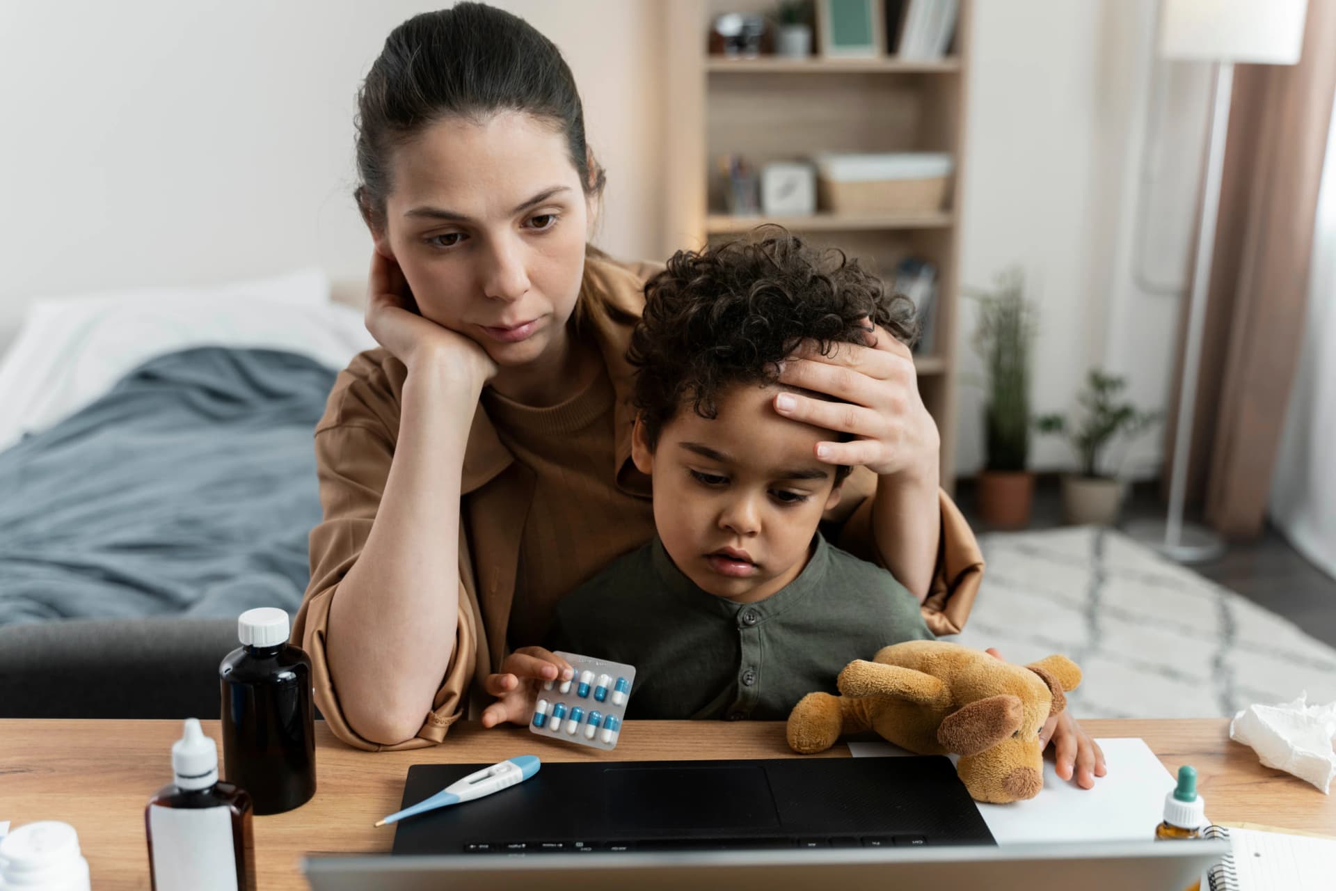 Parent caring for a child during a health assessment