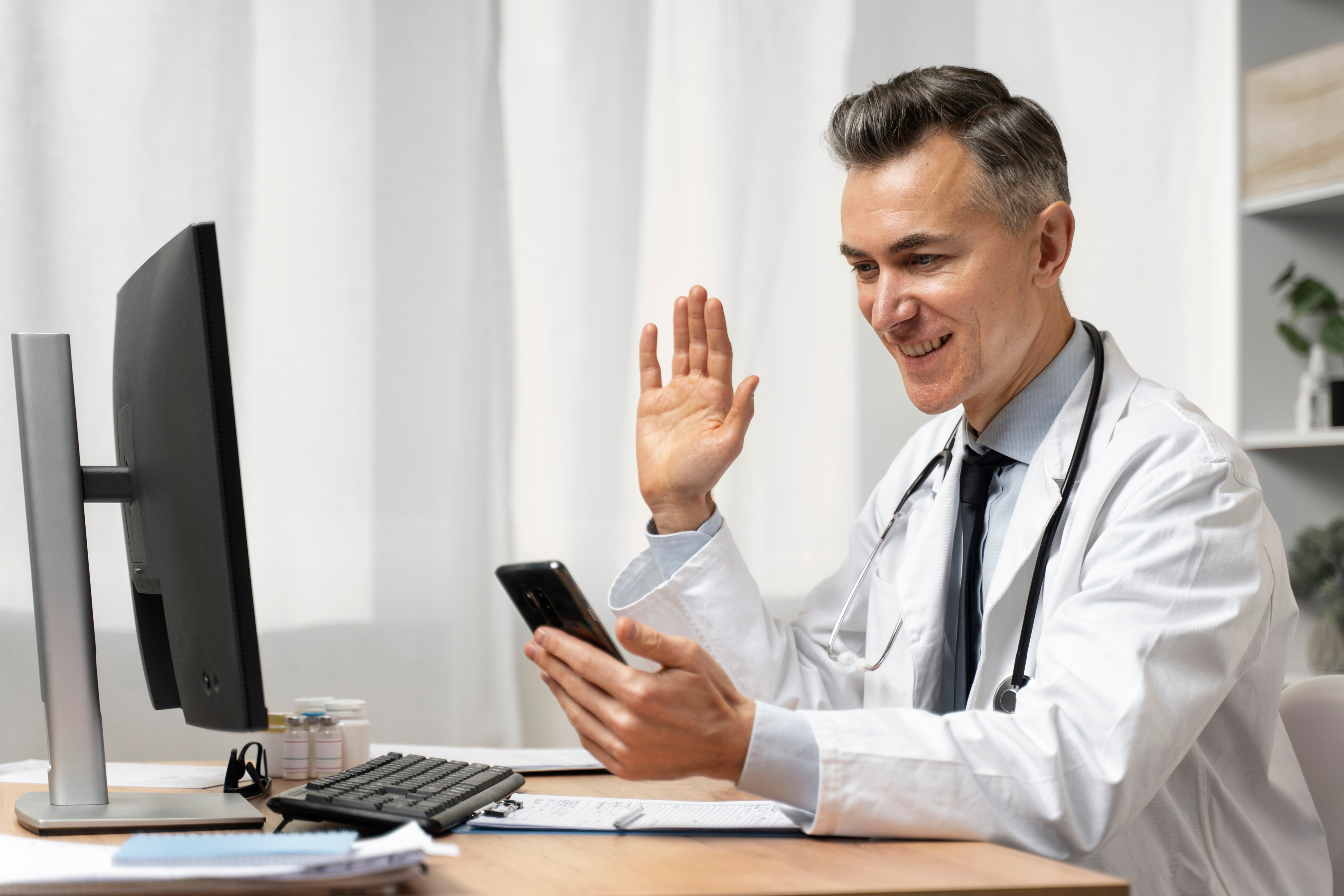 Doctor offering a medical teleconsultation
